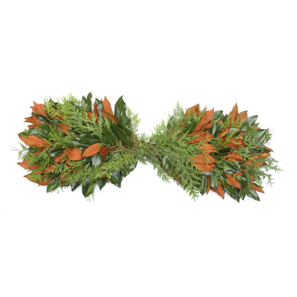 Fall foliage garland with green and brown leaves, perfect for seasonal decor.
