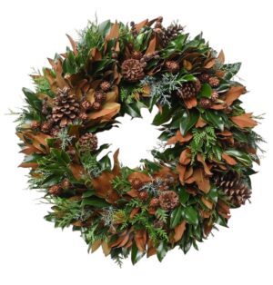 Brooke's Bank Limited Edition 30-inch wreath with pinecones and greenery.