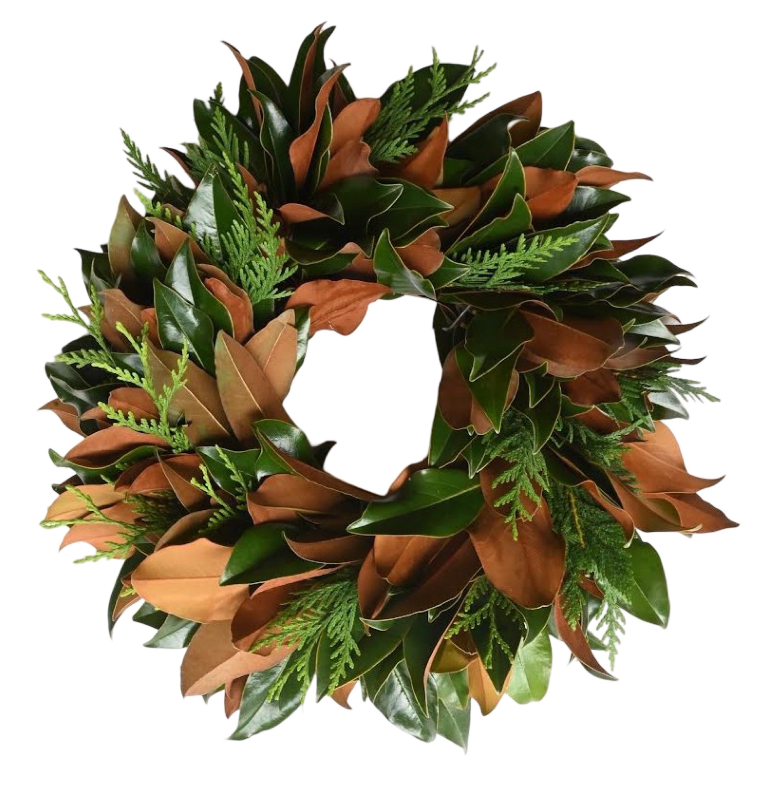 Brooke's Bank Emerald Lace 14" wreath with green and brown foliage.