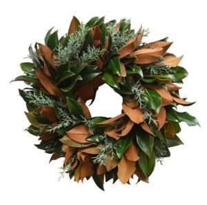 Brooke's Bank Carolina Sapphire & Emerald Lace 14" wreath with greenery and brown accents.